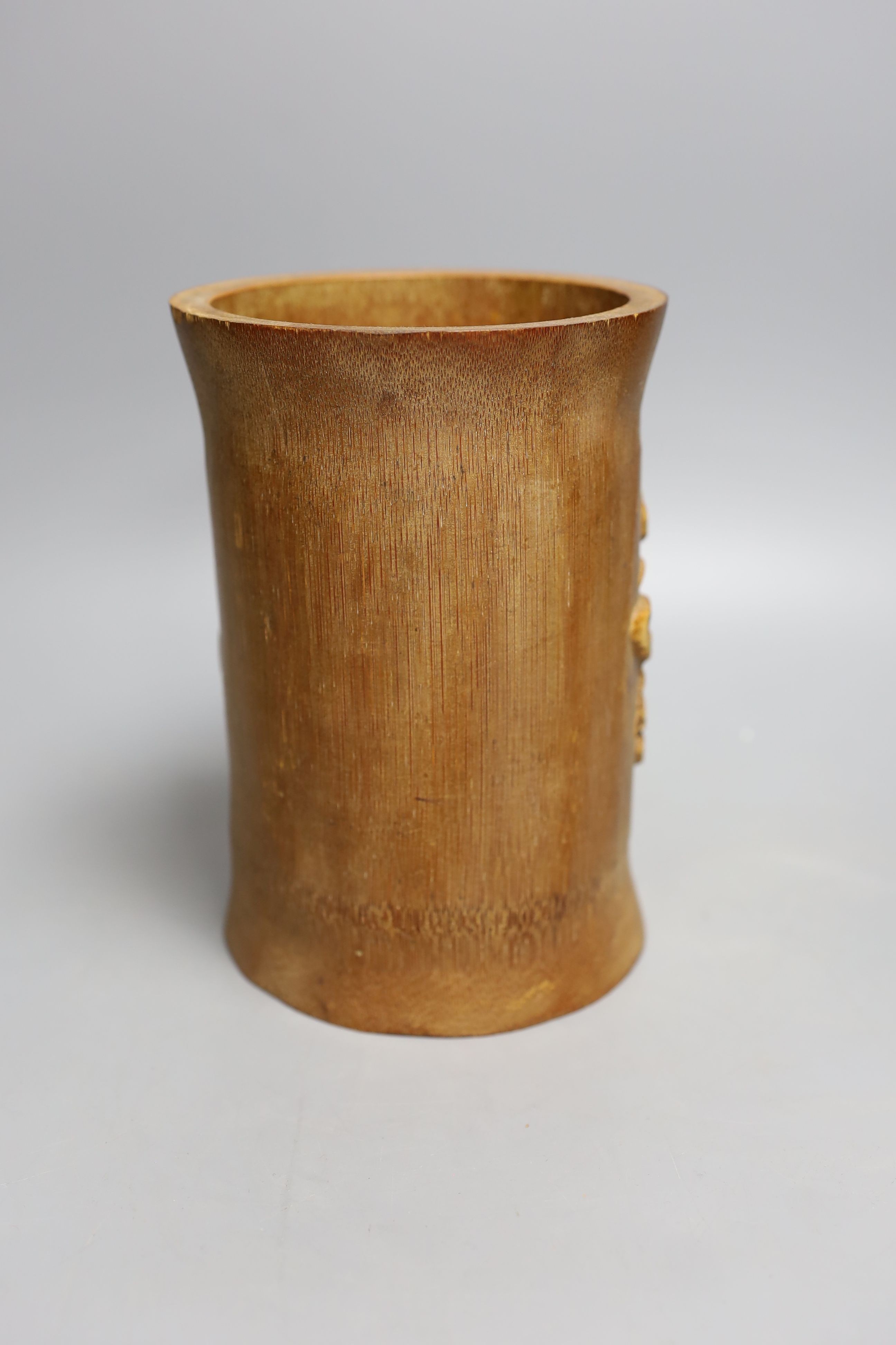 A Chinese bamboo ‘ koi’ brush pot - 18cm high